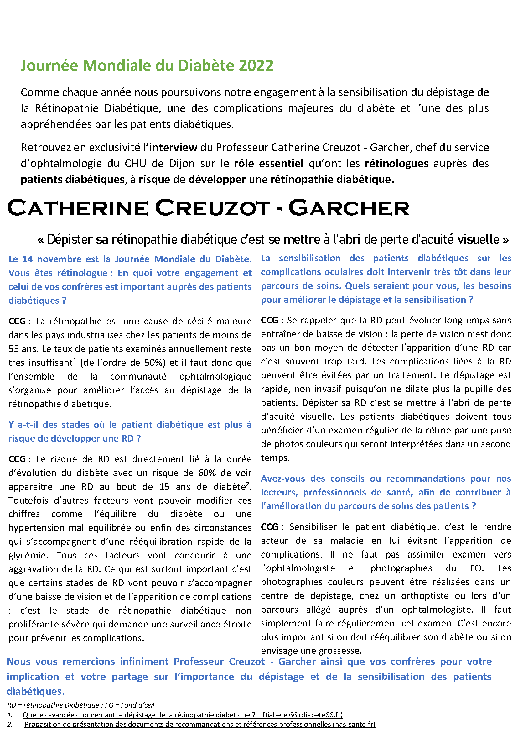 Retrouvez en exclusivité l’interview du Professeur Catherine Creuzot - Garcher !